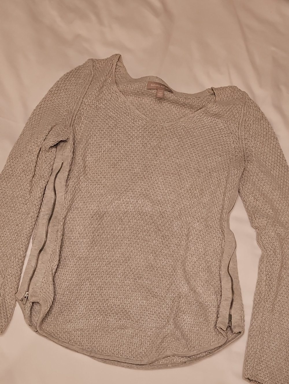 Banana Republic Cream Crewneck Sweater with Side Zippers